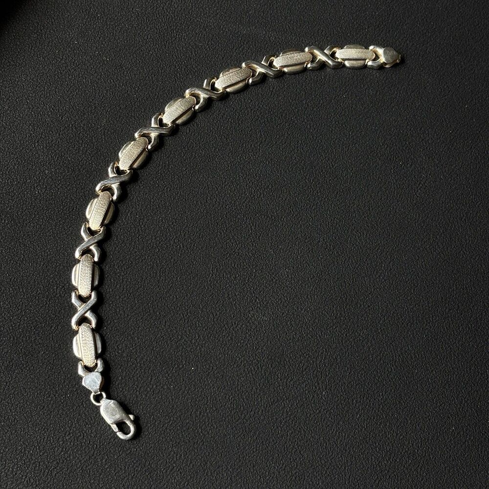 Vintage Star Gold Italy 925 Sterling Silver X Link Bracelet 7” 7.9g